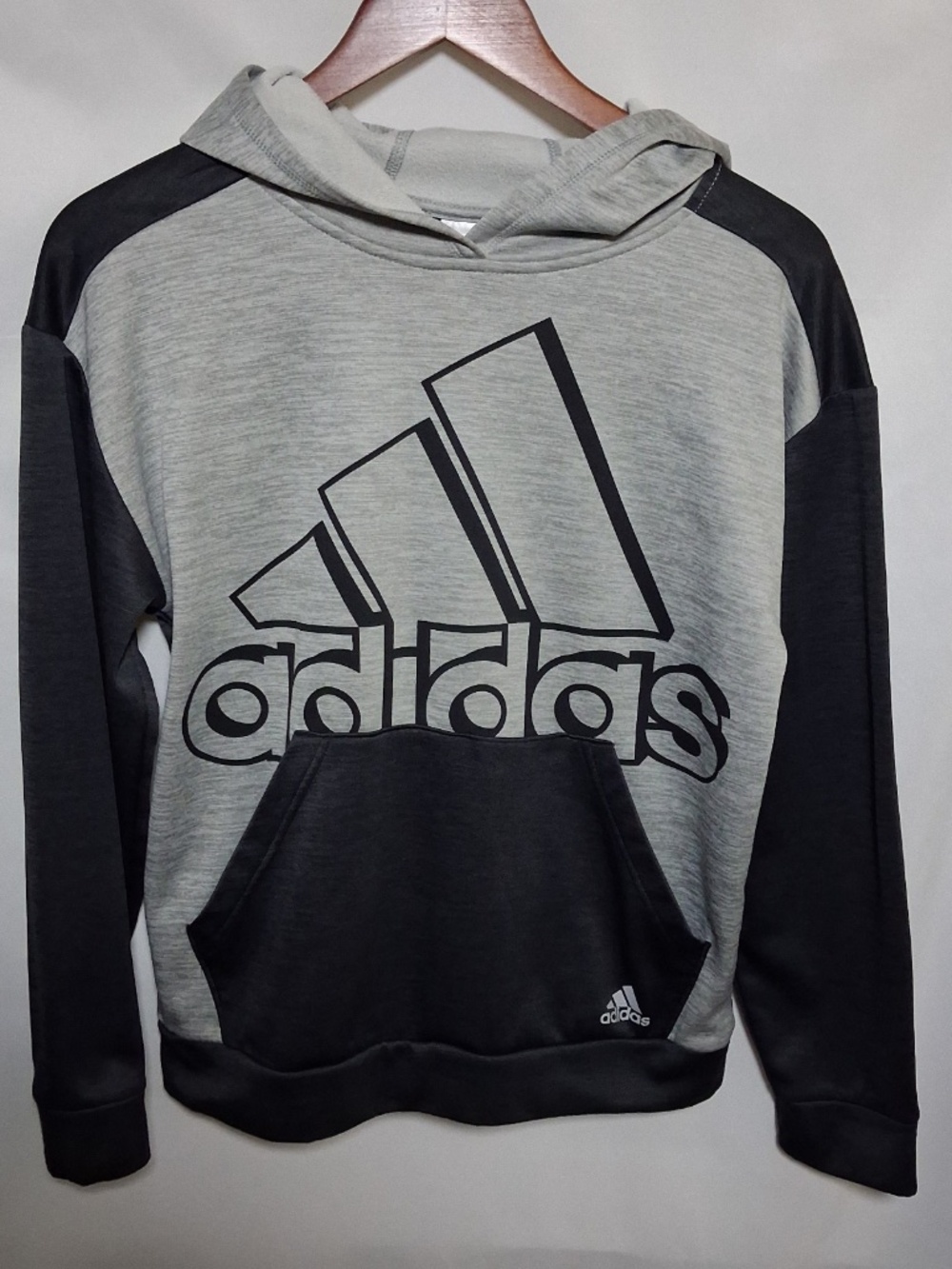 Boys Adidas Melange Event 21 Pullover Hoodie Medium Heather Grey Size L 14 16